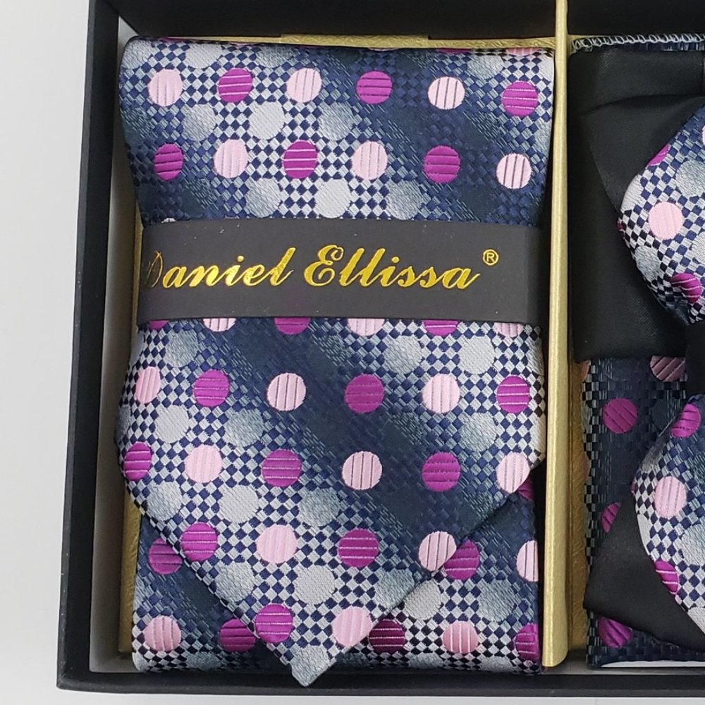 6 Piece Black Purple Silver Necktie & Bow Tie Set - Picture 2 of 6